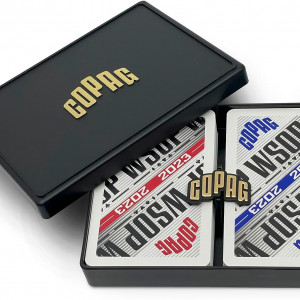 Copag 2023 WSOP World Series of Poker 100% Plastic Playing Cards, Bridge Size Regular Index Red/Blue Modern Design Double Deck Set